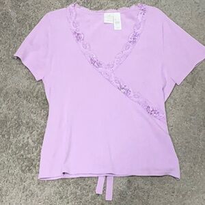 Emma James Purple Blouse with Wrap Tie Front and Short Sleeves